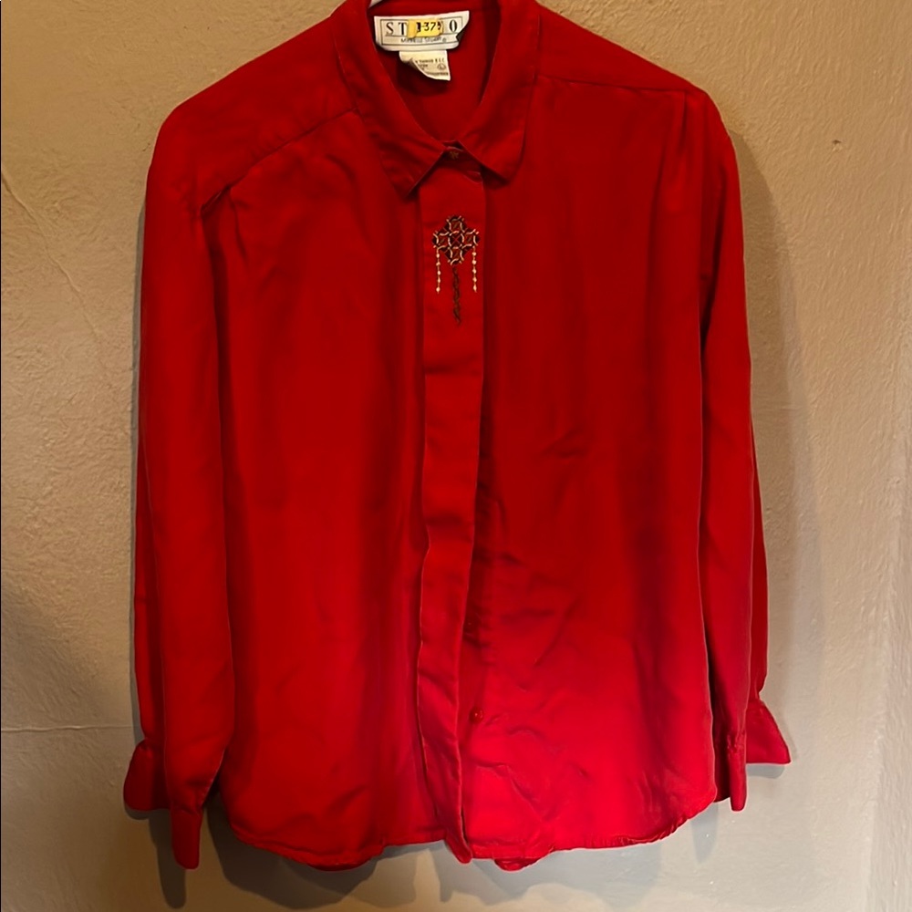 Michelle Stuart Red 3/4 Sleeve Button Down Shirt